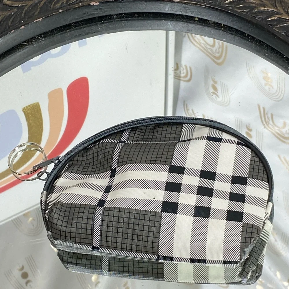 Chic Black and White Plaid Pouch